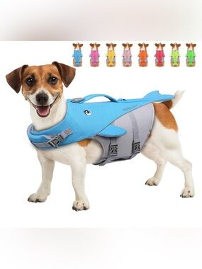 VIVAGLORY Life Jacket Dogs Puppy Pet Rescue Handle Life Vest Blue Size Small